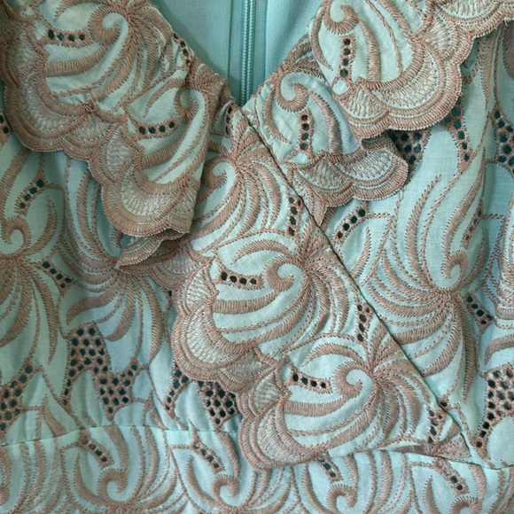 Alex Marie Turquoise Elegant Blue Lace Shift Dress - 16 - Picture 4 of 8